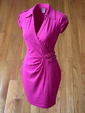 Cache Bright Pink Short-Sleeve Wrap Dress